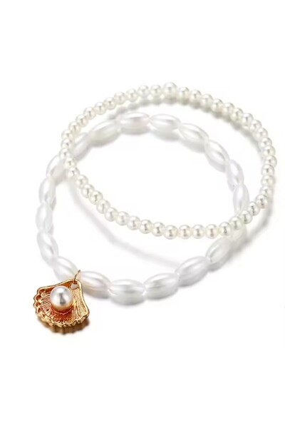 REDz Accessories Brățară de gleznă, perle albe și scoici, aur