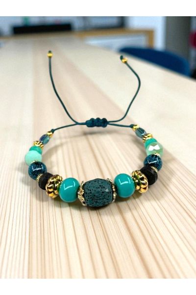 dela otantik Adjustable Bohemian Beaded Bracelet – Authentic Ethnic Colorful Bijoux Jewelry with Lava Stones - Bracelet