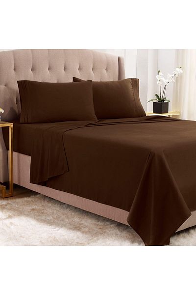 Comfy 3Pcs King Size Flat Cotton Bedsheet set - Brown