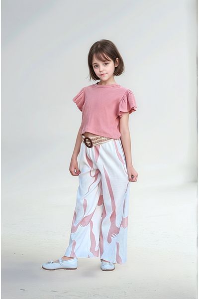 Asortix Girls' Double Set - 100% Cotton Knitted Combed Fabric, Digital Printed Bottom Top Set