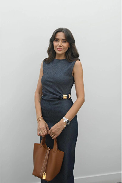 My Blog Rochie din denim cu mâneci zero cu accesorii bleumarin - 4871