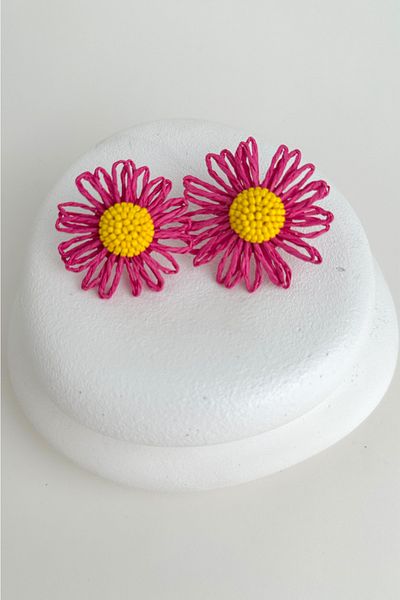 Modex Bohemian Style Bead Detail Daisy Flower Earrings (5cm)