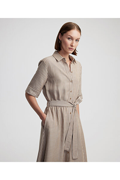 İpekyol Çizgi desen gömlek elbise