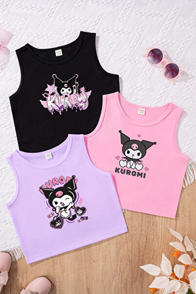 TARZ STİL Kız Çocuk Kuromi Temalı 3'lü Crop Tişört Seti 22157 23408 23447