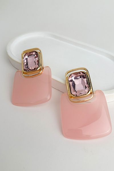 Modex Vintage Geometric Square Stone Acrylic Earrings (7cm)