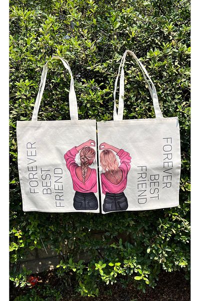 Asyabayrak Design special Cadou pentru prieten 2 bucăți FOREVER BEST FRIEND Scrisă geantă de pânză