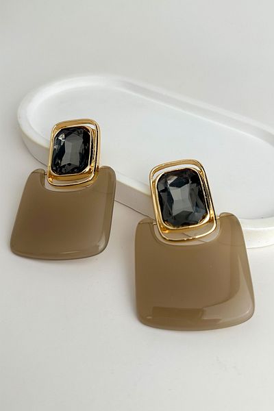 Modex Vintage Geometric Square Stone Acrylic Earrings (7cm)