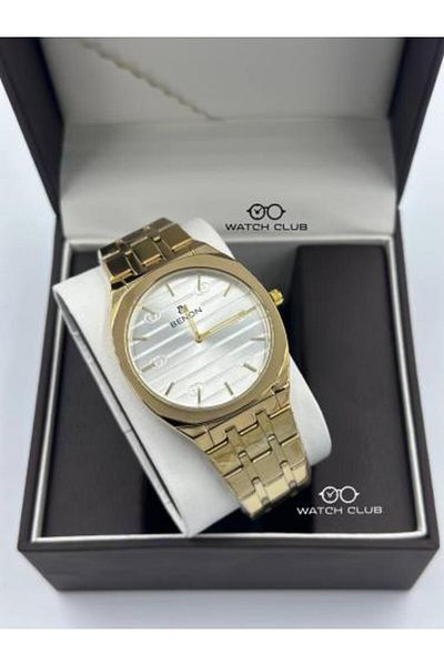 benon Binon Gucci-style watch with gold case and white dial