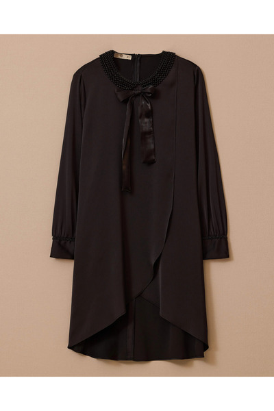 SCL İnci Detaylı Asimetrik Saten Tunik