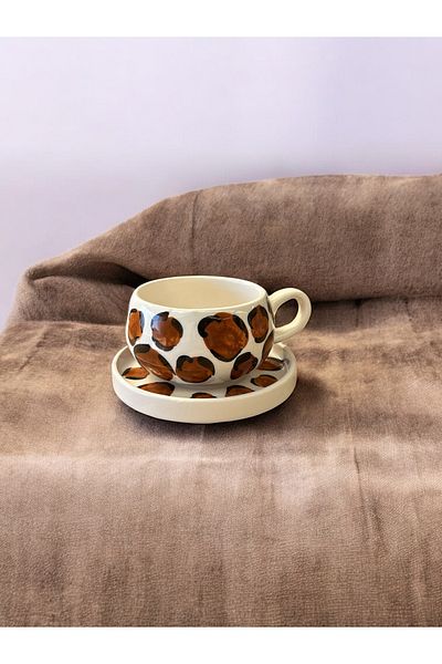 seramiker Leopard Patterned Mug with Plate