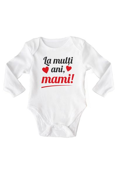 OEM Body bebe, La multi ani mami, 6 -12 luni, maneca lunga, bonisa creativ, alb, 100% bumbac