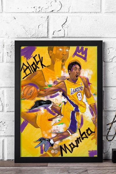 Saturn Kobe Bryant Framed Painting - Black Mamba Nba Poster Painting