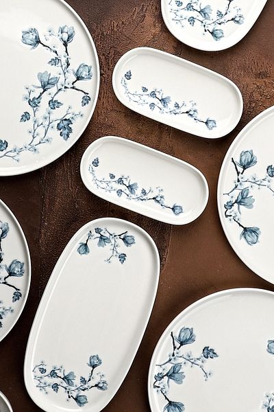 Manaferra Luna 6-Person 14-Piece Porcelain Breakfast Set & Breakfast Set Blue White
