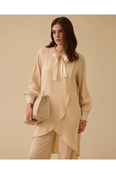 SCL İnci Detaylı Asimetrik Saten Tunik