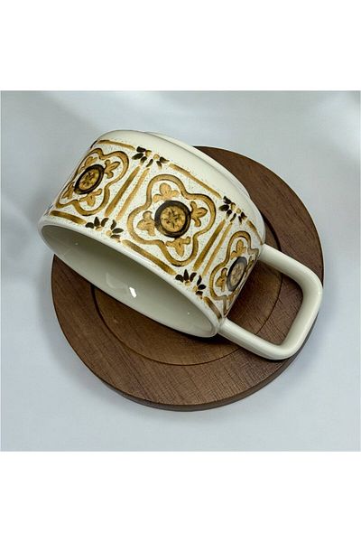 JOVY Porcelain Cup and Wooden Stand Set, TERRA COLLECTION, 250 ml CAPPUCCINO