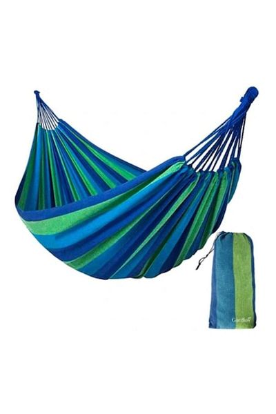 Kring Garden hammock green with blue, for one person, with storage pouch, 250x80cm