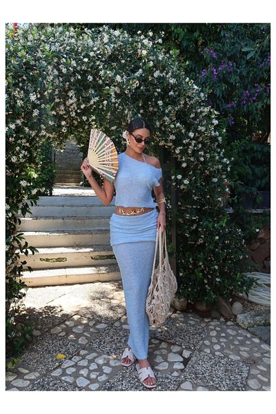 My Blog Blue Draped Double Suit - 7257