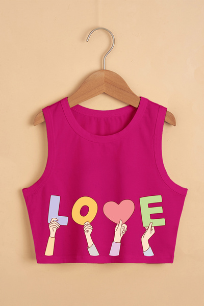 TARZ STİL Kız Çocuk Yazlık Love Eller Baskılı Crop Tişört 20478