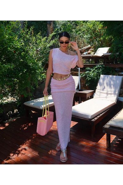 My Blog Pink Draped Double Suit - 7257