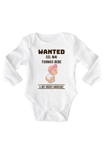 OEM Body bebe, Cel mai frumos bebe, 3 -6 luni, maneca lunga, bonisa creativ, alb, 100% bumbac