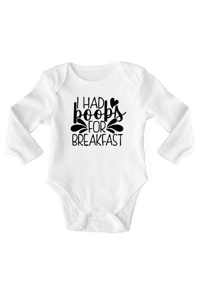 OEM Body bebe, I had boobs for breakfast, 3 -6 luni, maneca lunga, bonisa creativ, alb, 100% bumbac