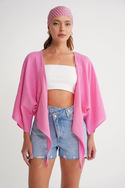 Mixray 4723 Kadın Önü Bağlamalı Bolero Bluz Pembe