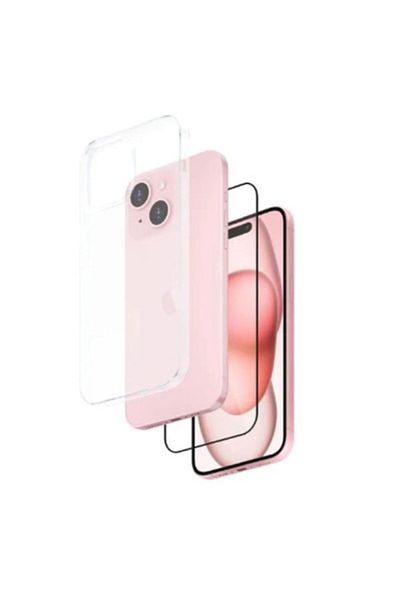 Smart غطاء وزجاج مقوى لهاتف iPhone 15 plus