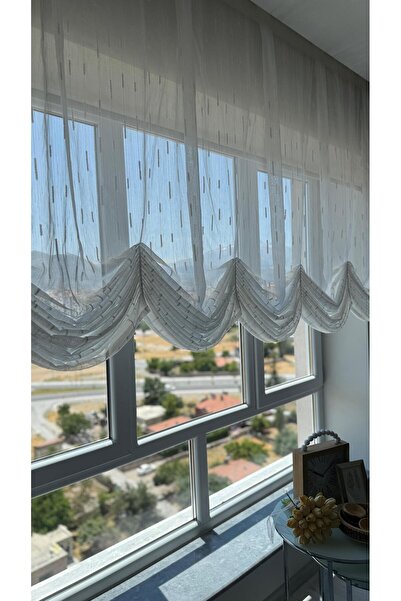 DİLETTO Silvery Steel Tulle Balloon Curtain (Ironing Not Required)