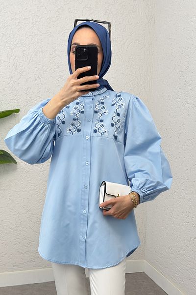 Salih Çelebi Cămașă brodata cu guler domn 2251 - BEBE BLUE