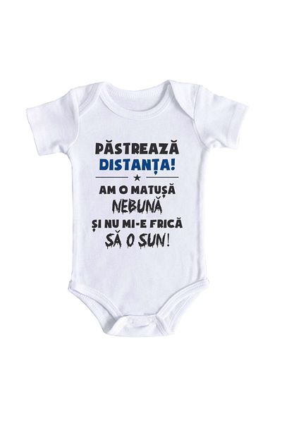 OEM Body personalizat cu mesaj, Am o matusa nebuna, 6 - 12 luni, maneca scurta, bonisa creativ, alb, 100