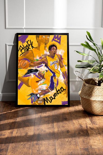 Saturn Kobe Bryant Framed Painting - Black Mamba Nba Poster Painting
