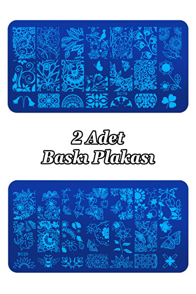 Easy Beauty 2 Adet Baskı Plakası ve Nail Art French Stamper, Desen Baskı Pale...