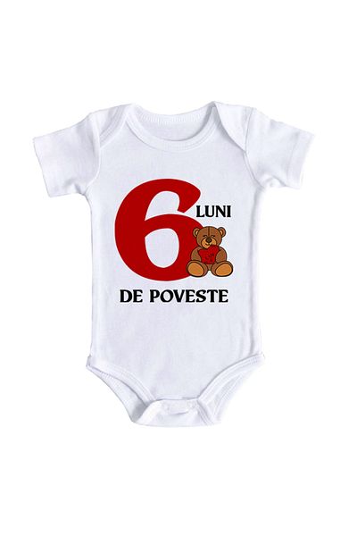 OEM Body bebe cu mesaj, 6 luni de poveste, 3 -6 luni, maneca scurta, bonisa creativ, alb, 100% bumbac