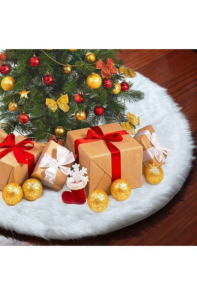 HIWERAN Christmas tree mat, fur, white, round, 78 cm