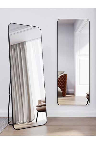 COOYA Full Length Mirror with Aluminum Frame and Black Metal Stand,155 x 45 cm,Gift for Girls Women