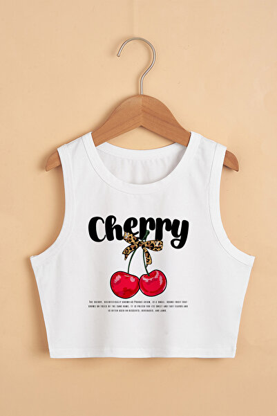 TARZ STİL Kız Çocuk Yazlık Leopar Cherry Baskılı Crop Tişört 23497