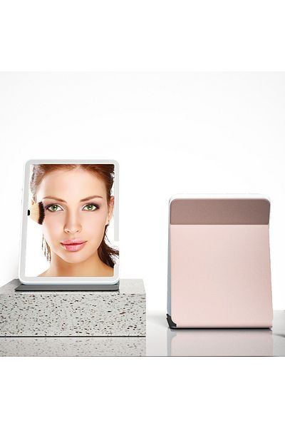 Choice Pink Makeup Mirror Foldable Portable 3-Color Dimmable Lighting Rechargeable Tabletop Folding Vanity