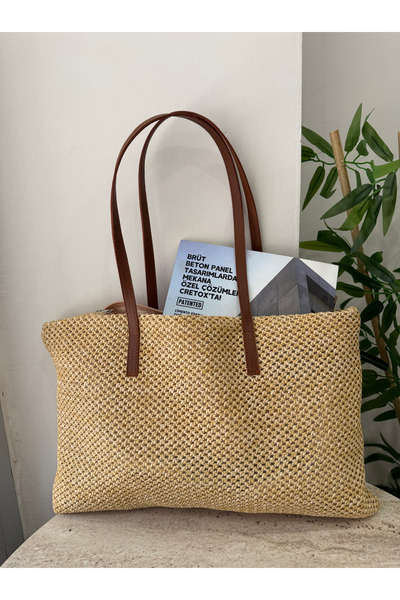 ALTUDA Women's Zippered Knitted Straw Shoulder Bag Palm