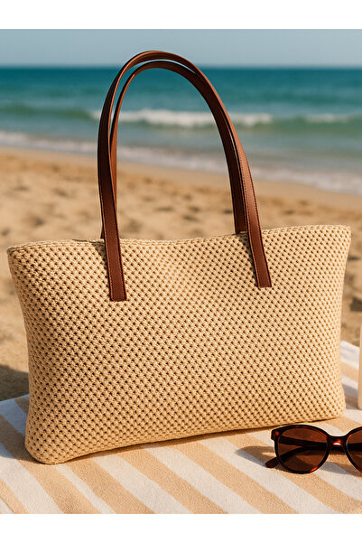 ALTUDA Γυναικεία πλεκτή ψάθινη τσάντα ώμου με φερμουάρ Palm