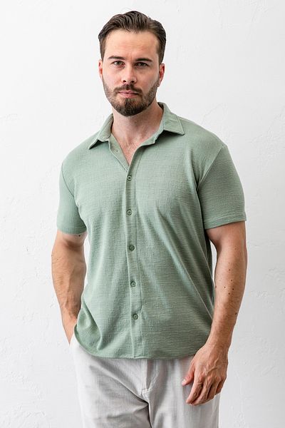 JB John Borners Men's Short Sleeve Button Closure Textured Shirt Green - 30001