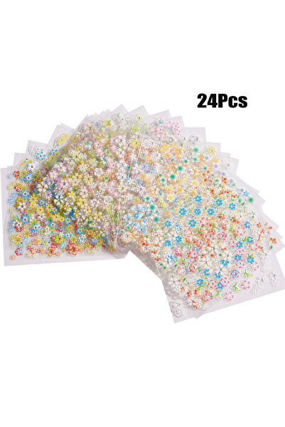 Choice مجموعة ملصقات أظافر NLS017-S1، 24 قطعة، بتصميم زهور ملونة ثلاثية الأبع...