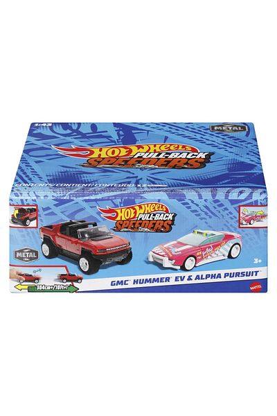 mattel Hot wheels set 2 masinute metalice pull back gmc hummer ev si alpha pursuit 1:43