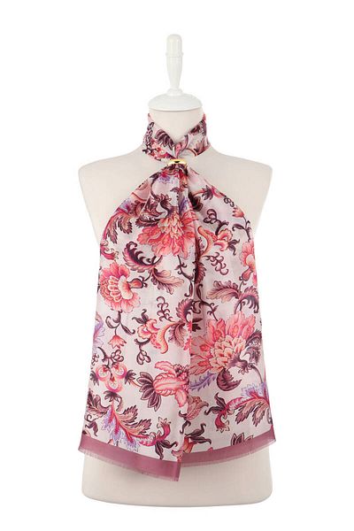 Bursa İpek Plum Flower Pattern Voile Silk Scarf