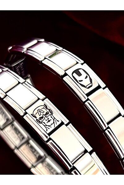 Vamoria Iron and Captain Italian Charm Steel Couple Bracelet