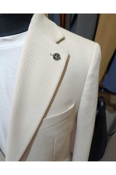 Ted Davıd Beige Felt Textured Single Button Blazer Jacket