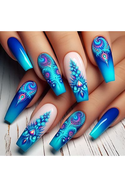 choice2 XY-752 24-Piece Medium-Length Ballet Press-On Nails Kit - Reusable Multicolor Floral Design Fake Nai