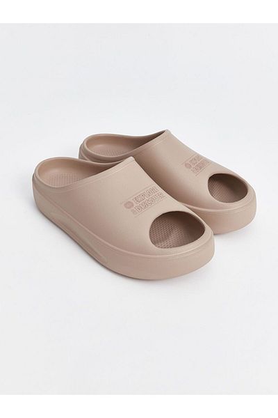 LC Waikiki Beige Text Printed Men's Slippers