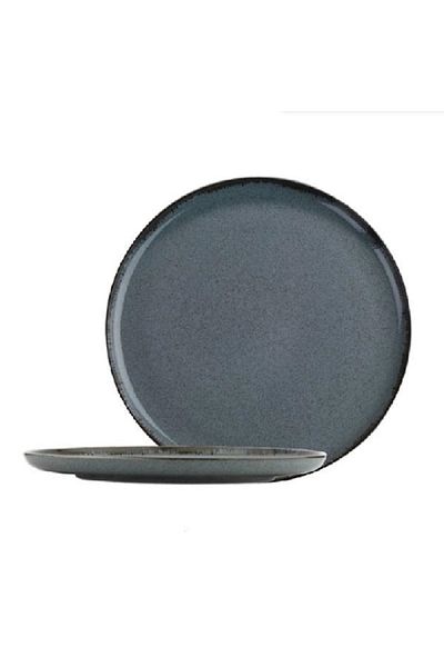 Kütahya Moderna Dishwasher Safe Porcelain Round Flat Plate Blue Grey 27cm