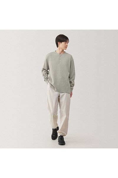 Muji تي شيرت سريع الجفاف بحماية من الأشعة فوق البنفسجية، برقبة وافل هنلي، وأكمام طويلة
