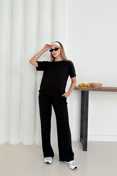 MİROR Women's Black Modal Fabric Short Sleeve Tracksuit Set